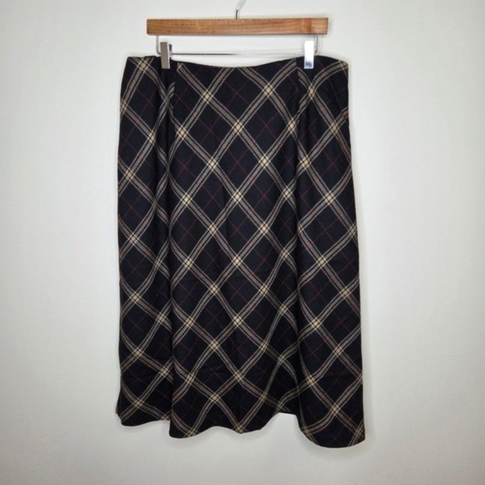 Vintage Jones New York 90s Wool Plaid‎ Midi Skirt Red Tan Black Size 18